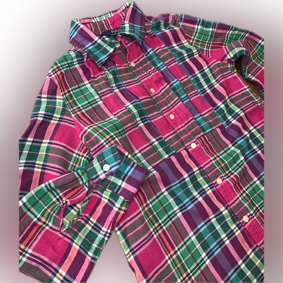 Polo Ralph Lauren Girls Plaid Flannel Cotton Button Down Collar Shirt Tunic 12 - Picture 2 of 10